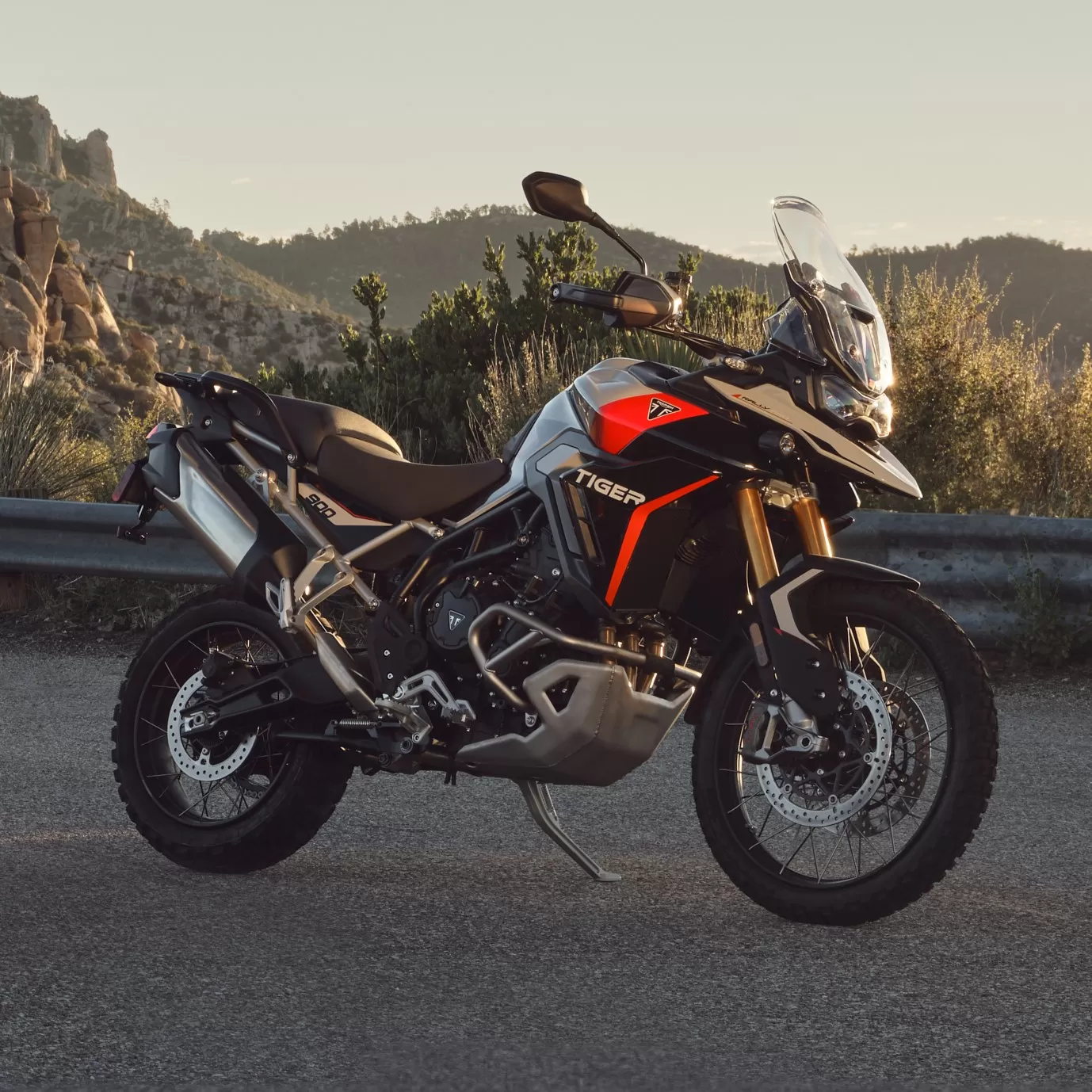 The new 2024 Tiger 900 Rally Pro in Ash Grey / Intense Orange.