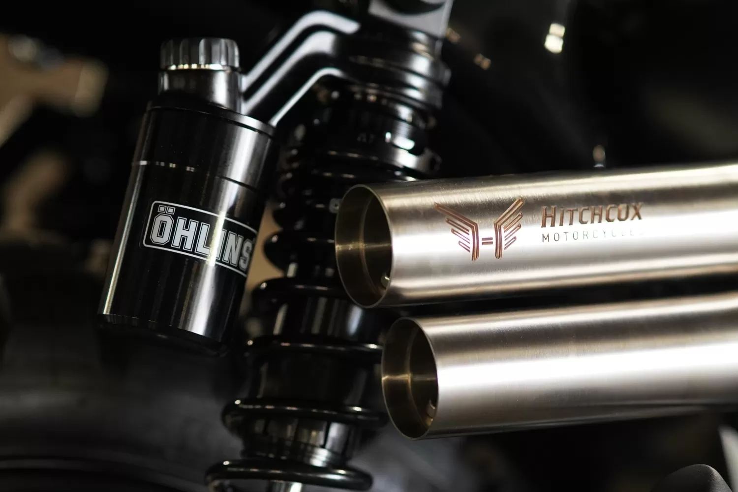 Custom Triumph Scrambler 72 Ohlins Suspension and Hitchcox Slip-On Drag Pipes