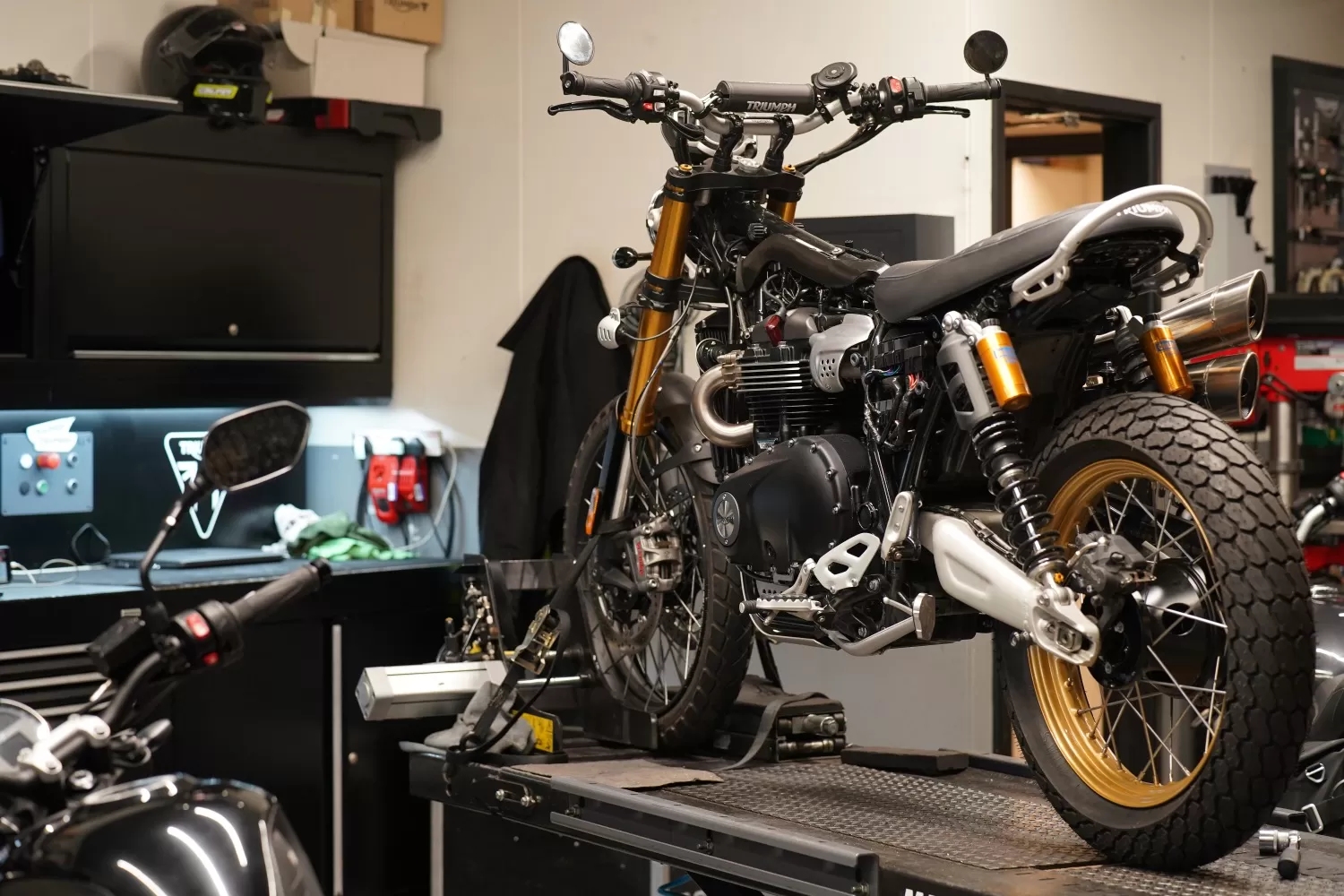 Custom Motorcycle in the Triumph London Workshop